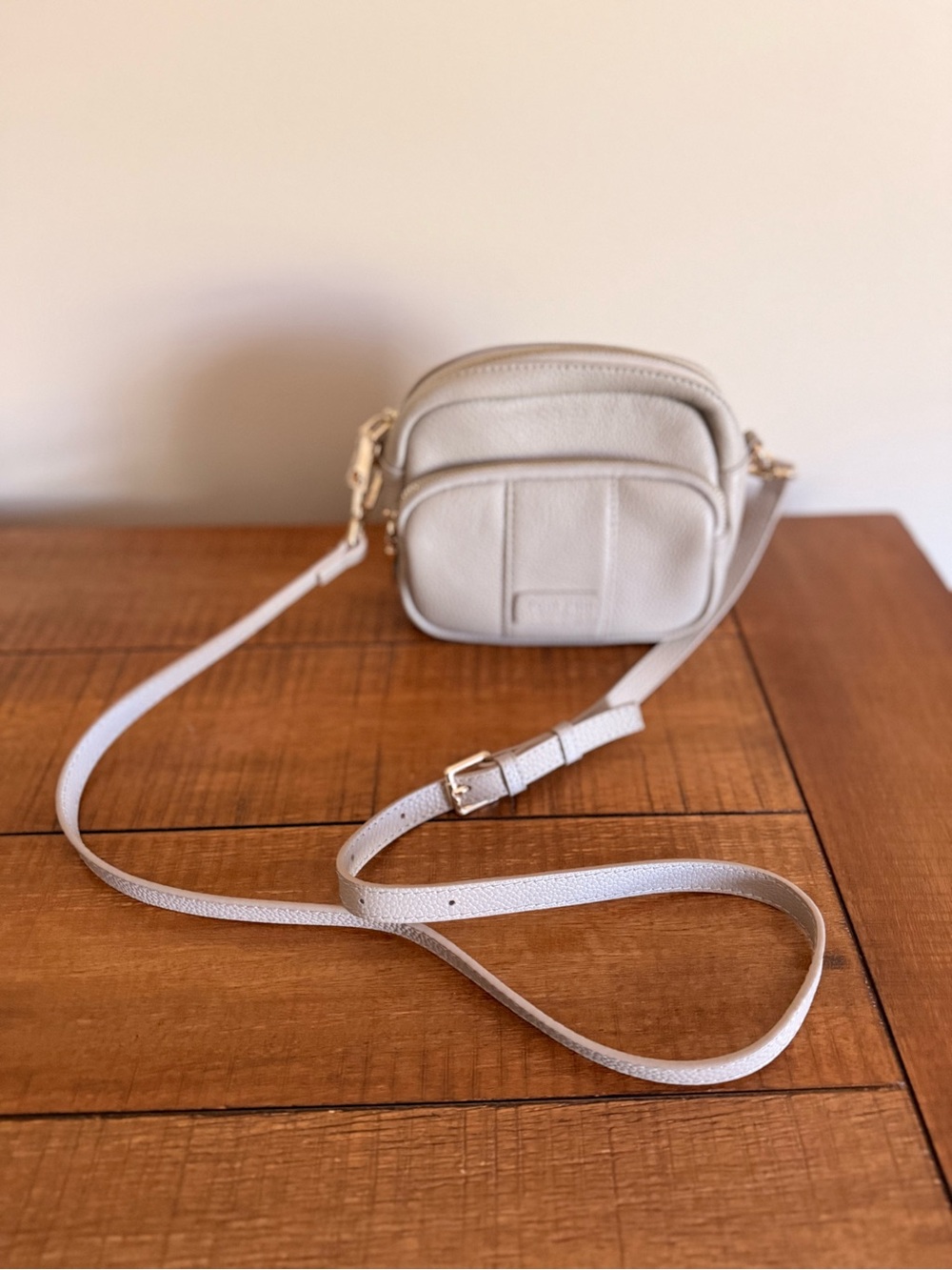 Pom Pom London Cream Mini Crossbody with Three Adjustable Straps